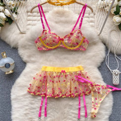 SINGREINY Sexuality Uniform Lace Underwear Suits Camis Straps Sheer Slim Sleepwear Women Embroidery Corset Erotic Lingerie Sets