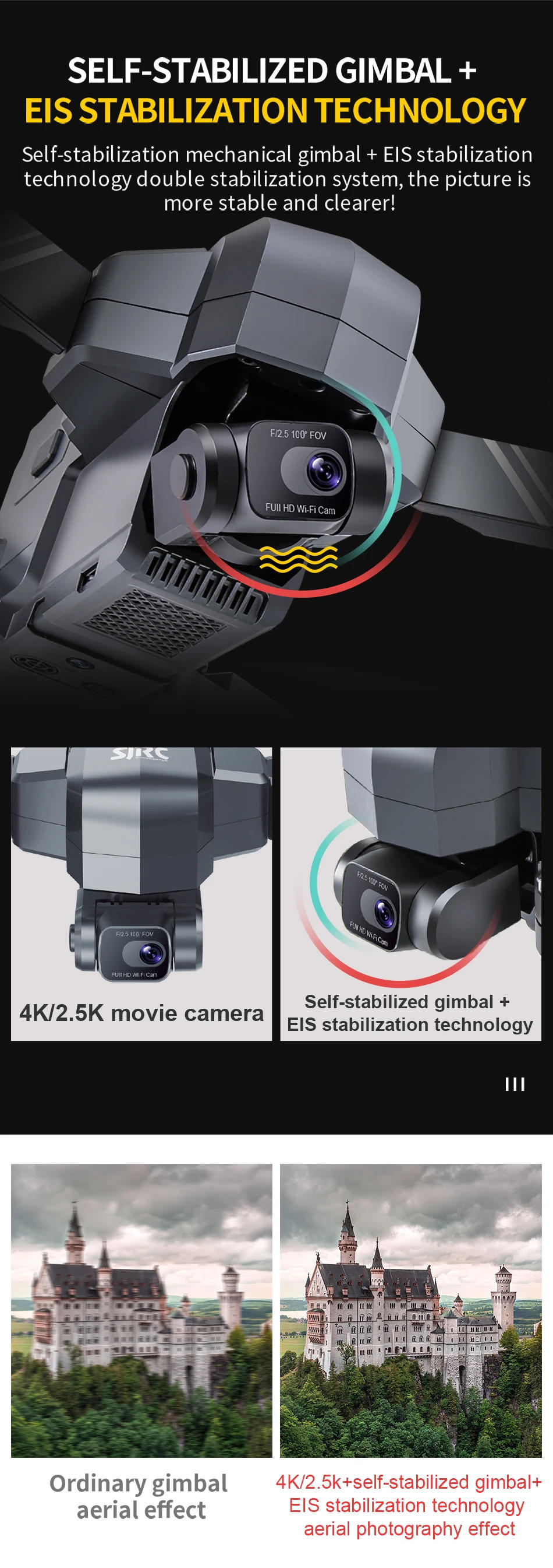 Description Picture 6 of itemSJRC F11 Pro 4K F11s Pro 4K Camera Drone GPS 5G FPV HD 2 Axis Stabilized Gimbal EIS Professional Brushless Quadcopter RC Dron