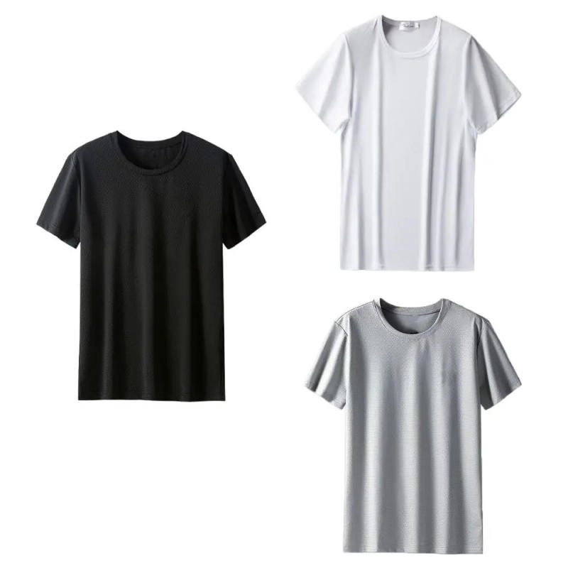 Description Picture 3 of itemFashion Round Neck Quick Dry T Shirts Simple Thin Short Sleeve T-shirt Bottoming Shirt Large Size Basic T-shirt for Men Male