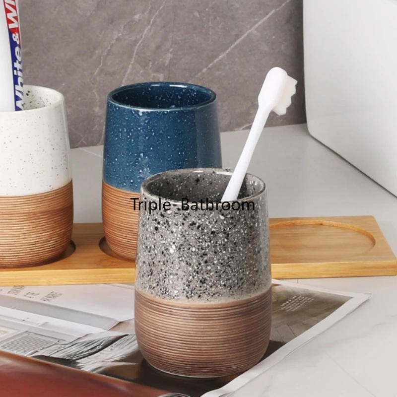 Description Picture 2 of item1pc Ceramic Mouthwash Cup, Ceramic Couple Water Cup, Household Toothbrush Cup, Bathroom Accessories, Homestay Toiletries