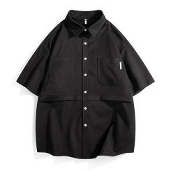 Camisa de manga corta para hombre, camisa de manga media de cinco puntos, cuello levantado, talla grande, Verano