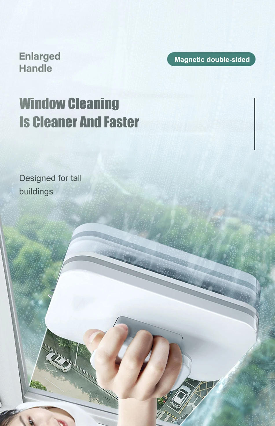Description Picture 3 of itemNEW Magnetic Window Cleaner Brush Double-Side Automatic Water Discharge Wiper Glass Window Brush Cleaning Household Tools