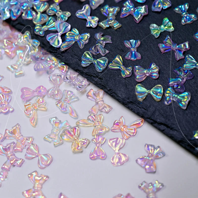 Description Picture 5 of item500/750pcs Aurora Resin Ribbon 3D Nail Art Rhinestones 50g/bagTransparent Bowtie Nail Charms Aurora Bow Nail Art Decorations #4