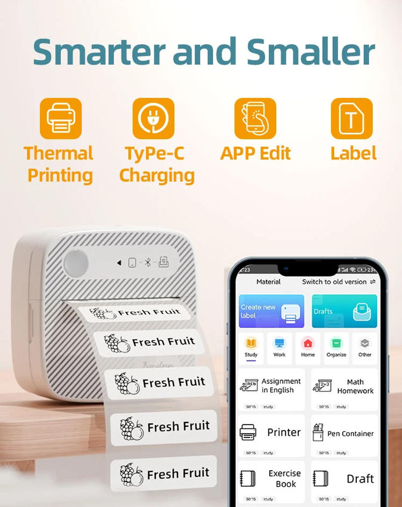 Description Picture 5 of itemDOLEWA B3 Portable Mini Printers Wireless Bluetooth Inkless Sticker Maker Printer Tag Price Machine for Office School Kitchen