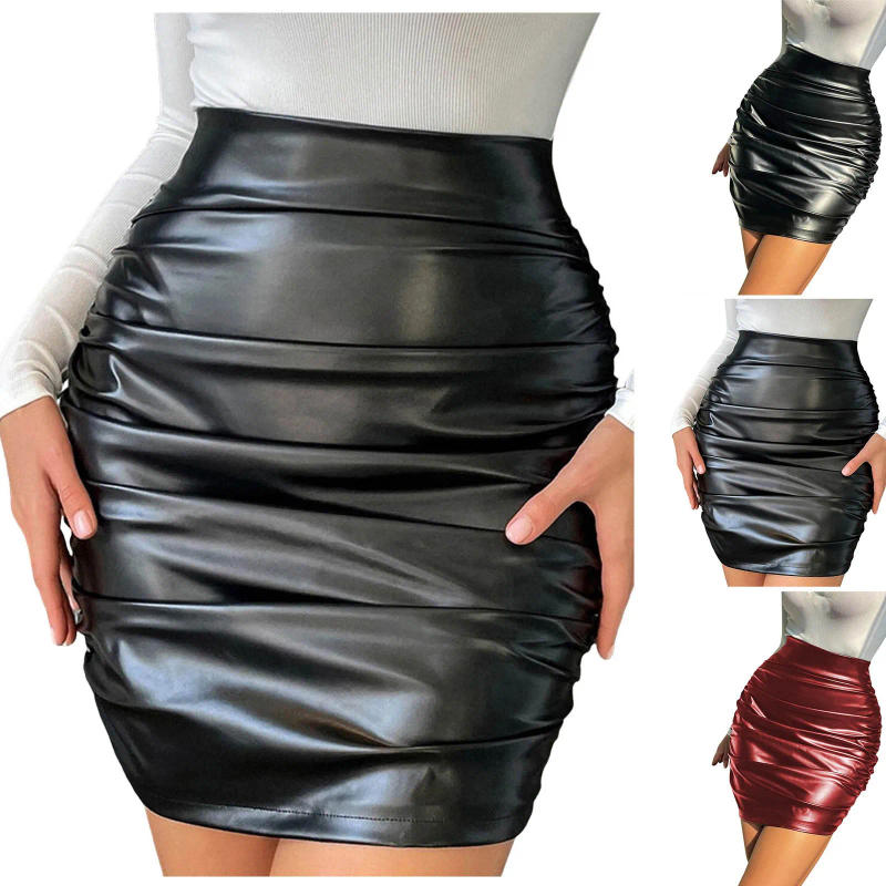 Description Picture 2 of itemNightclub Skirts Pile Leather Women Sexy Pu Skirt Lady Skinny Highwaist Black Faux Leather Short Skirt