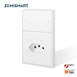 Zemismart Zigbee 2 Gang Light Switch with 10A Brazil Socket Works with Tuya Google Home Smartthings Homekit Control via M1 Hub