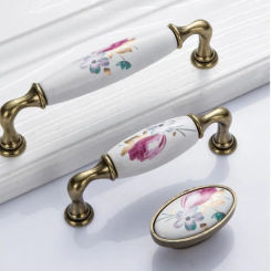 Antique Furniture Handles Vintage Drawer Pulls Ceramic Chinese Flower Door Knobs for Kitchen Cupboard Cabinet Hardware Decor