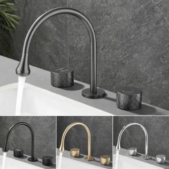 Brushed Gold Basin Faucet Brass Gray Widespread Bathroom Black Sink Faucets 3 Hole Hot And Cold  Chrome Water Tap