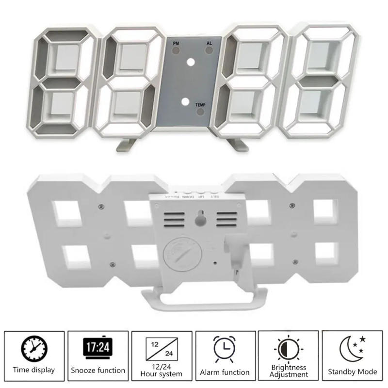 Description Picture 5 of itemSmart 3d Digital Alarm Clock Wall Clocks Home Decor Led Digital Desk Clock with Temperature Date Time Nordic Large Table Clock