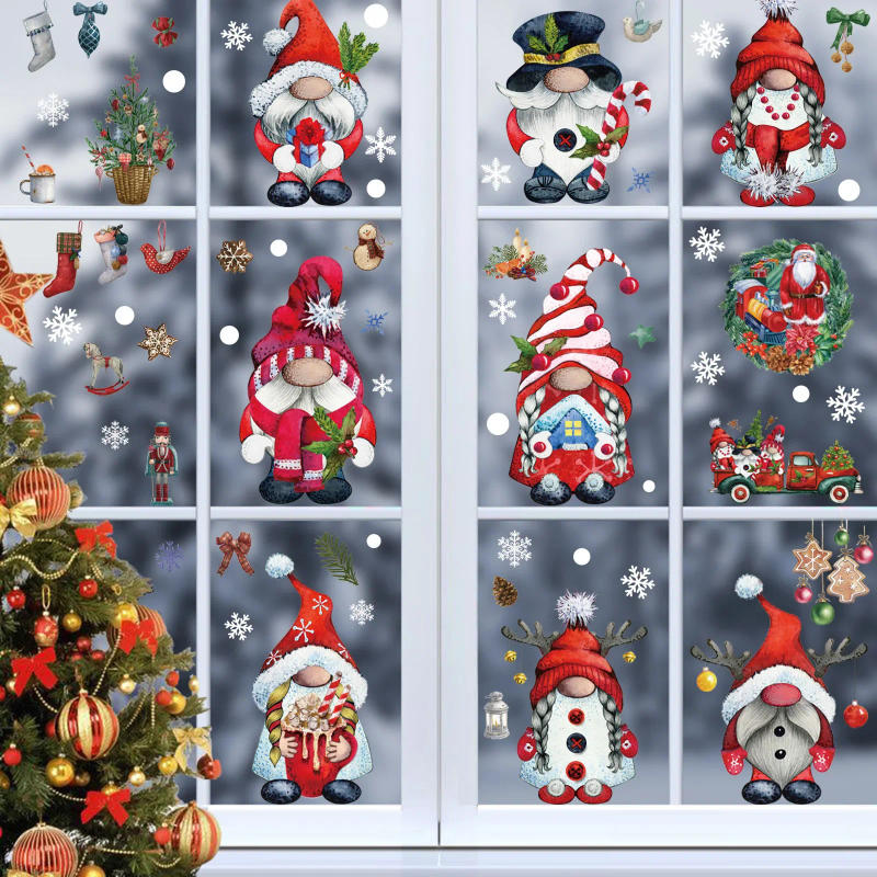 Description Picture 4 of item9 Sheets Christmas Window Mirror Stickers Clings for Glass Window Christmas Window Decals Xmas Santa Mirror Tile Toilet Stickers