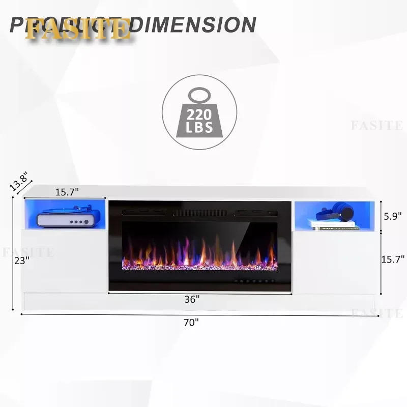Description Picture 6 of item70" Fireplace TV Stand for Up to 80" with 36" Electric Fireplace TV Console for The Living Room LED Light Entertainment Center