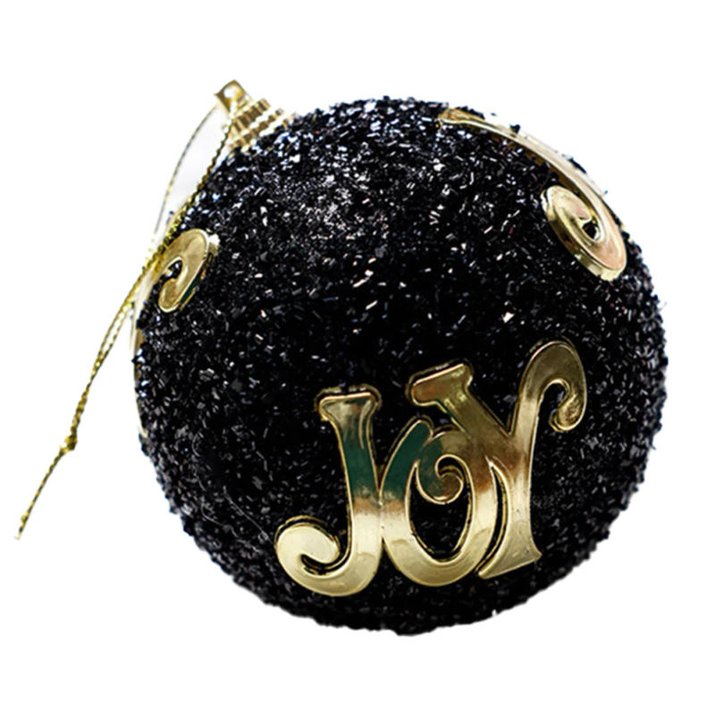 Description Picture 3 of item8pcs Christmas Ball Black Gold Series Christmas Tree Foam Ball Ornaments Hanging Ornaments Plush Ball Home Decoration