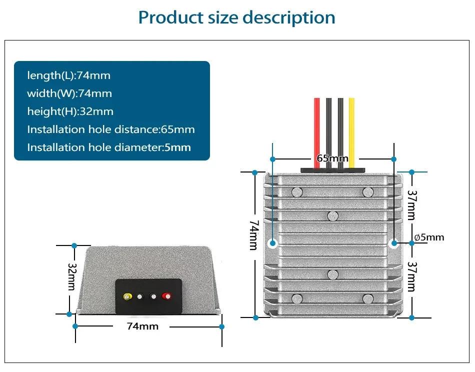 Description Picture 4 of item18V-90V to 12V 8A-15A automotive voltage regulator DC DC converter 24V36V48V60V72V to 12V Step Down Transformer Car Power Supply