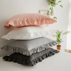 Cotton Pillowcase Solid Color Ruffle Edge Cushion Covers Decorative Soft And Breathable Rectangle Durable Fabric Bedding