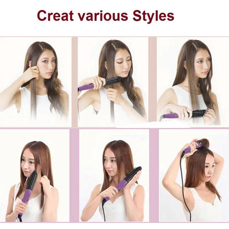 Description Picture 5 of itemPortable Three In One Hair Straightener And Curler Circular Electric Hair Brush Professional Curler Styling Tool