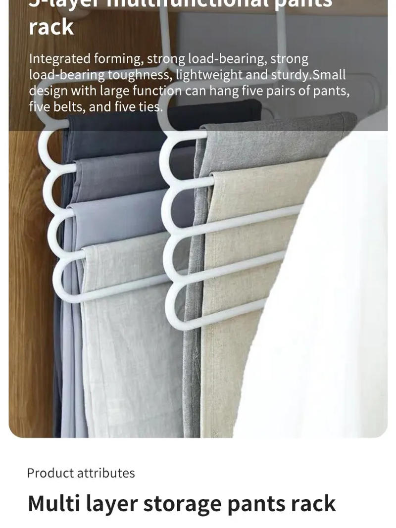 Description Picture 3 of item5-Layer Rotatable Clothes Hanger Organizer - Durable Pants Rack with Anti-Slip Clips for Jeans/Dresses, Space Saving
