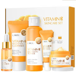 5 Pieces Vitamin C Skincare Set Moisturizing Face Serum Brighten Cream Antiage Eye Cream Toner Facial Care Set for Dropshipping