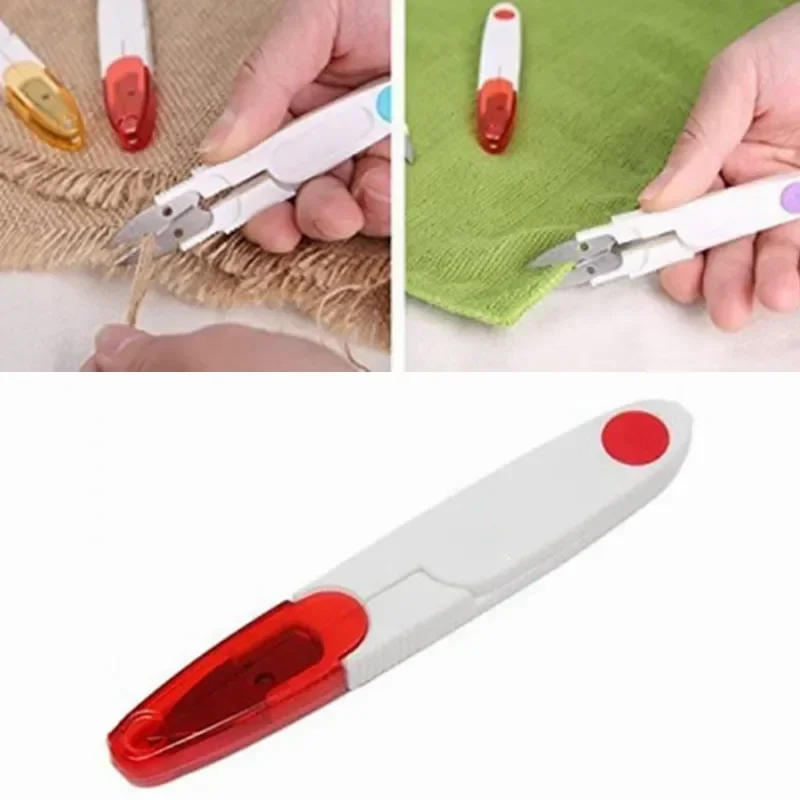 Description Picture 5 of itemPractical U Shape Scissors Plastic Handle Safety Cover Sewing Scissors Thread Embroidery Cross-stitch Cutter Mini Spring
