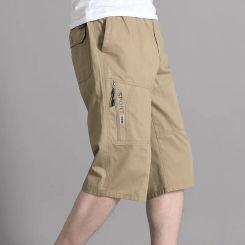 Summer Calf-length Pants Men Plus Size 6XL cargo shorts pockets Casual Short Pants Male Bottom Elastic Waist khaki zipper shorts