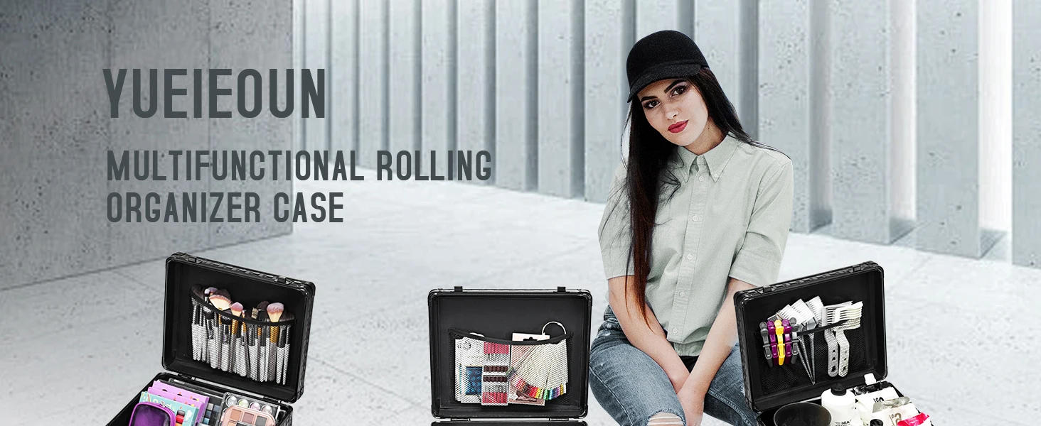 Description Picture 2 of itemCart with 3 Drawers, Professional Trolley Cart for Beauty Salon, Rolling Train Case Makeup Organizer Case for Nail Tech, F