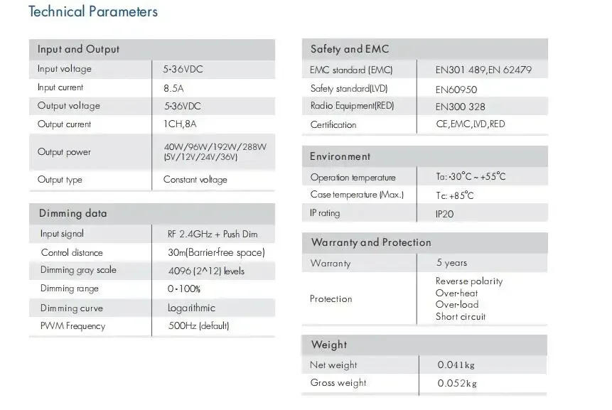 Description Picture 3 of itemV3 VP V5-M RGBW RGB+CCT RGB Controller 12V CV RF 2.4G For 1/2/3/4CH Led Strip Light DC12-24V V1 V2 Single Color CCT LED Dimmer