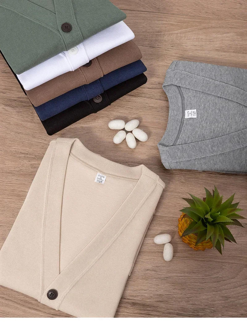 Description Picture 3 of itemNew Knitted Sweater Cardigan Men 2024 Autumn Solid Casual Man Clothes Korean Fashion Cotton V-Neck Collar Sweater Men