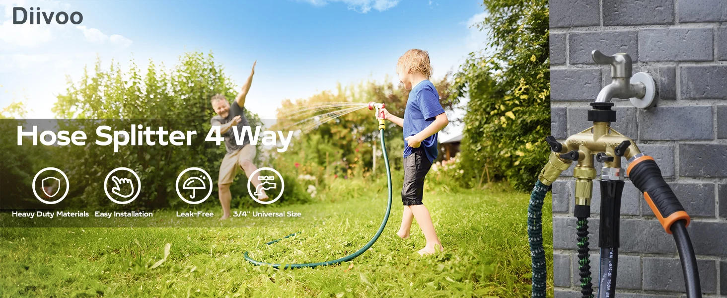 Description Picture 2 of itemDiivoo Brass 3/4" Female/Male Thread 4Way Water Splitter With Valve Garden Irrigation Multi-Way Joint Tap Pipe Nipple Connector