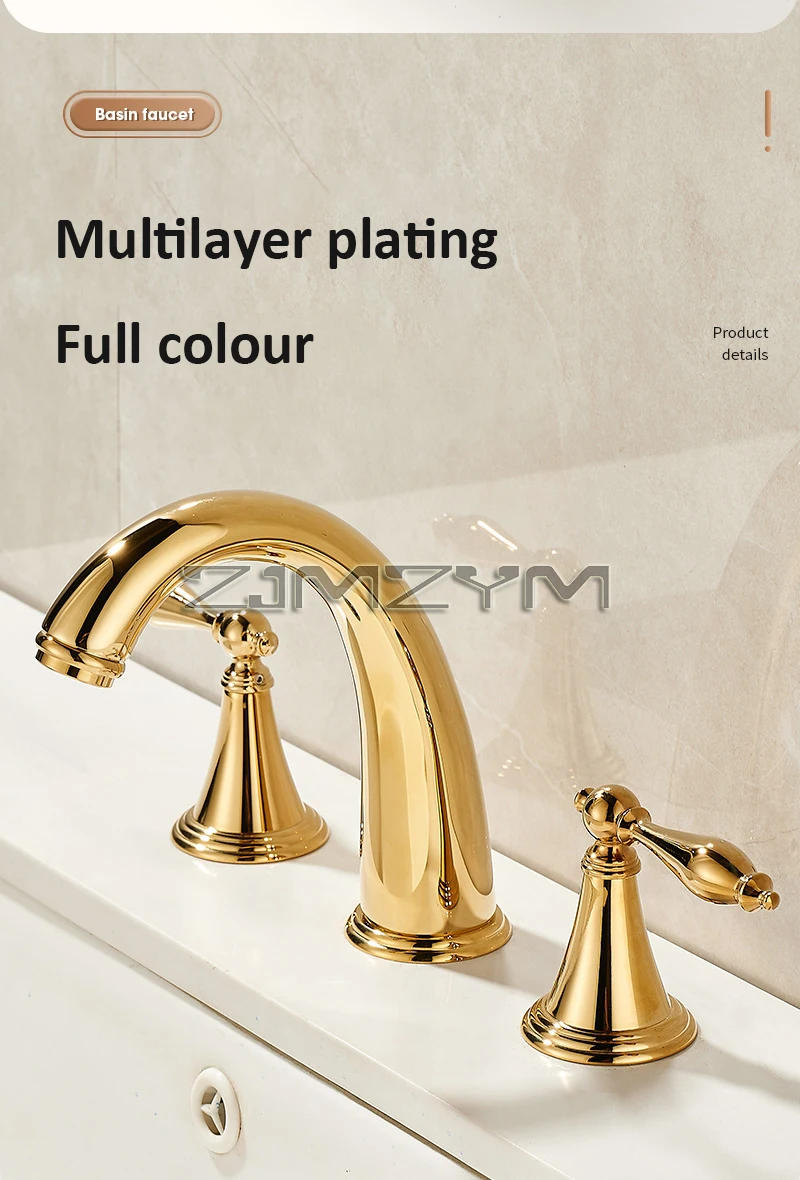 Description Picture 6 of itemBasin Faucet 3 Holes Dual Control Bathroom Sink Faucet Deck Mounted Cold Hot Vintage Mixer Taps Bathtub Faucet