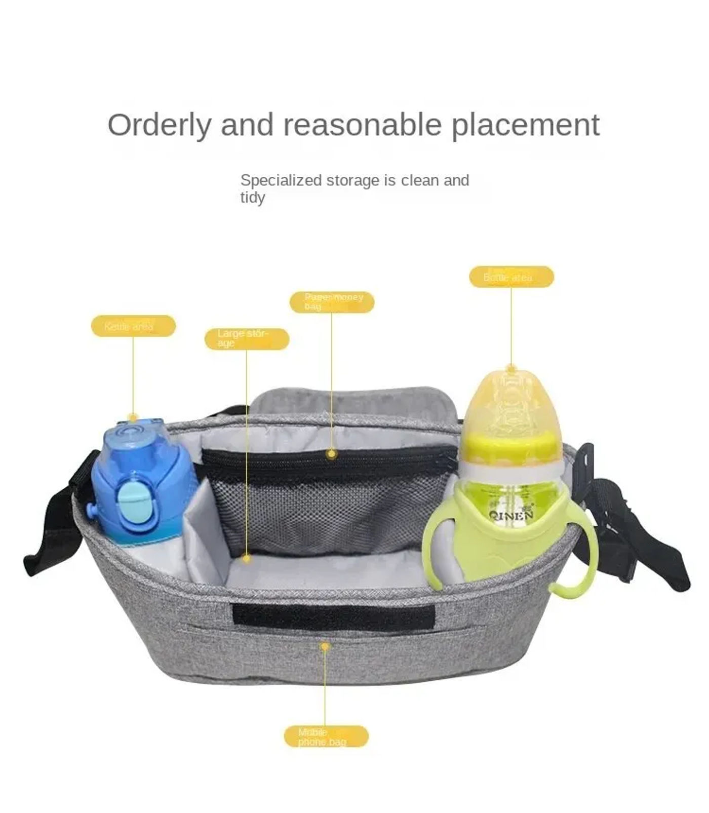 Description Picture 3 of itemStroller Bag Baby Diaper Mummy Bag Large Capacity Stroller Organizer Cup Holder Feeding Bottle Stroller Accessories Hanging Bag
