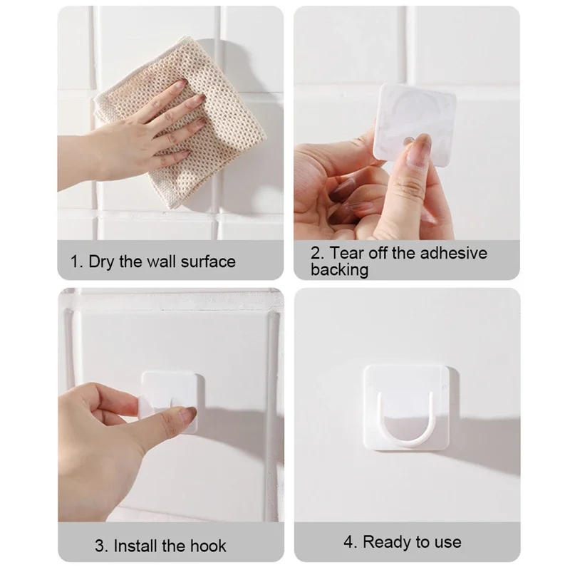 Description Picture 2 of item2-20pcs Shower Curtain Rod Holder Hook Strong Self-Adhesive Adjustable Wall Curtain Fixed Clip Hanging Rack Bathroom Accessories