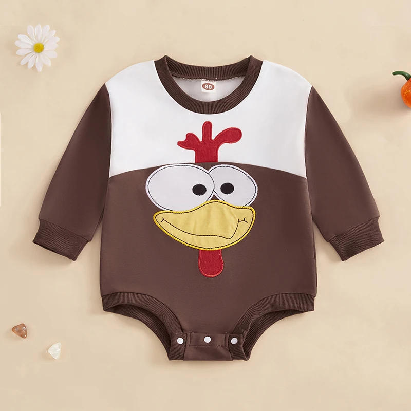 Description Picture 2 of itemBaby Girls Boys Sweatshirts Rompers Thanksgiving Clothes Turkey Embroidery Long Sleeve Infant Fall Bodysuits
