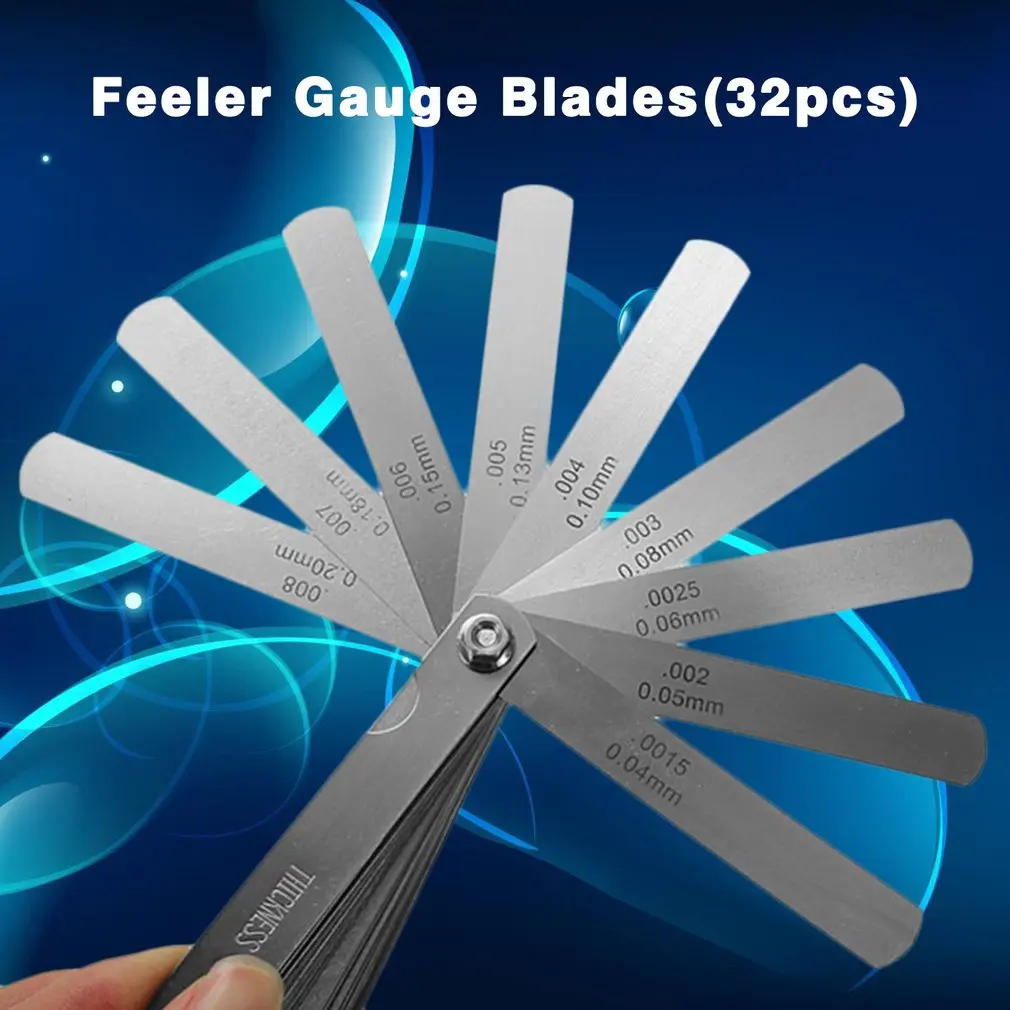 Description Picture 3 of item32 Blades Universal Metric and Imperial Thickness Gage Set Tappet Valve Stainless Steel Feeler Gauges Gap Measuring Tool