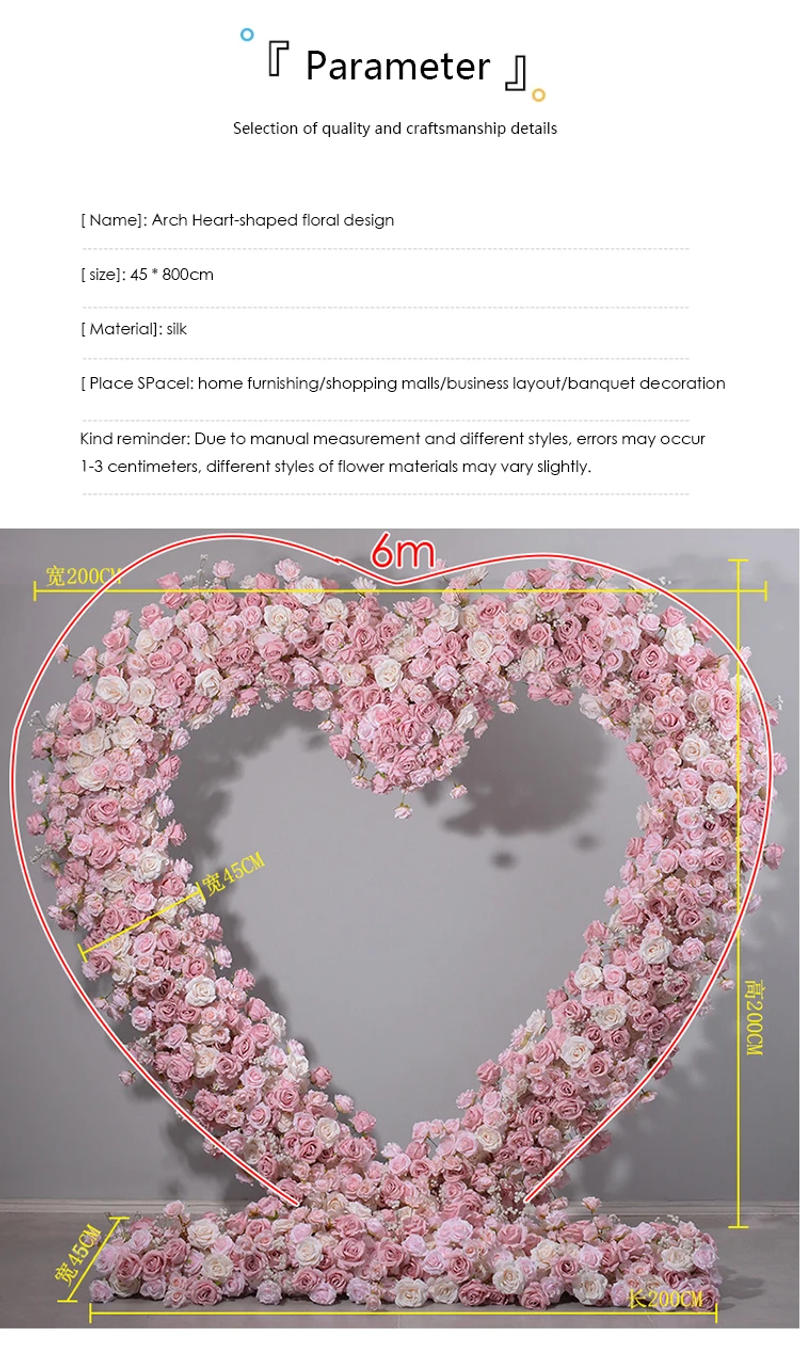 Description Picture 3 of itemLuxury pink Customized Artificial Rose Flower Row Arch Wedding Decoration Outdoor Event Party Backdrop Decor Table Flower ball