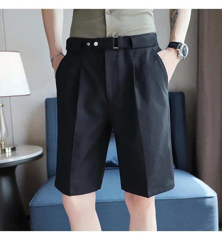 Description Picture 5 of itemSummer Fashion Men Belt Buckle Design Knee Length Shorts 2024 Formal Men Slim Casual Suit Shorts Korean Business Social Shorts
