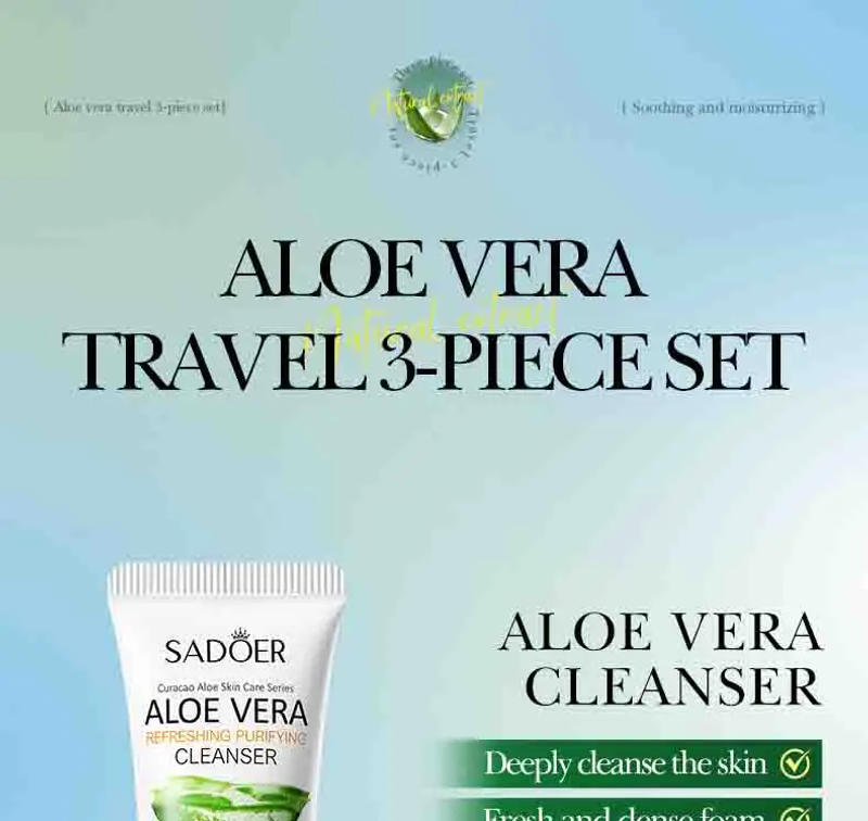 Description Picture 5 of item3pcs SADOER Aloe Vera Skin Care Sets Face Wash Facial Cleanser Aloe Gel Toner Face Cream Moisturizing Anti-aging Skin Care Kit