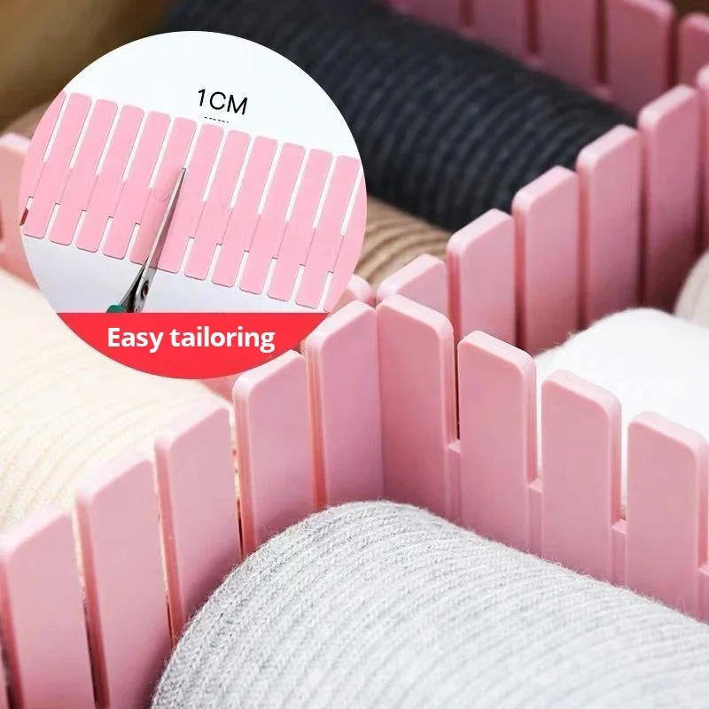 Description Picture 4 of item4pcs Household Adjustable Drawer Divider Free Separation Plastic Board Drawer Organizer Storage Cabinet Underwear Socks