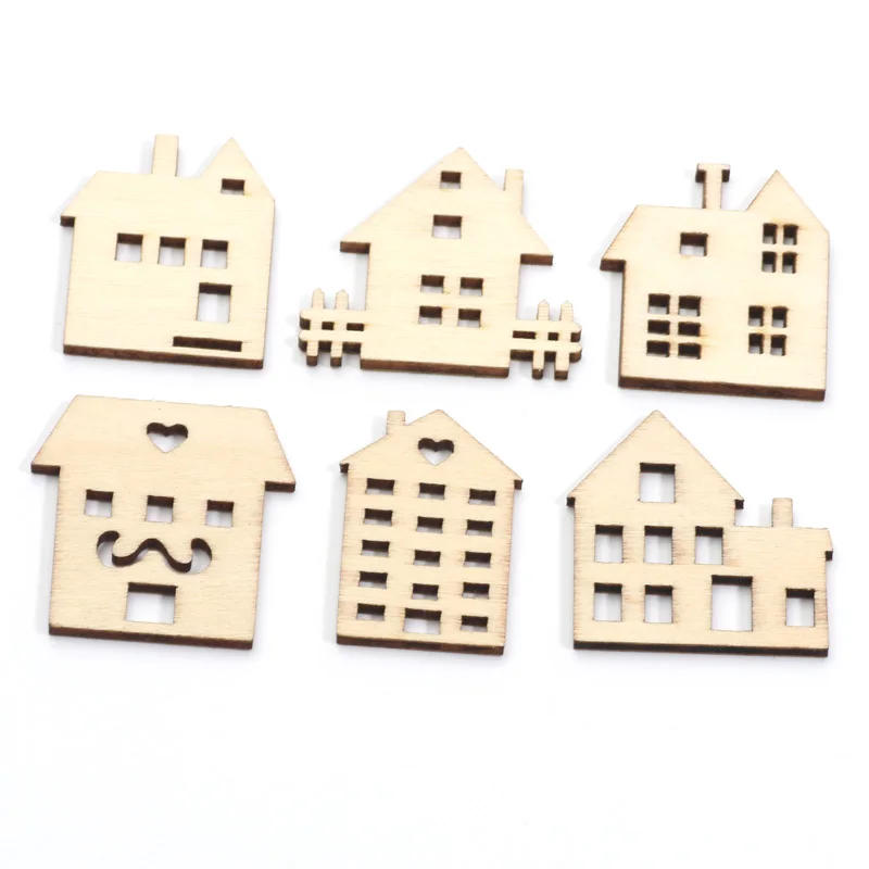 Description Picture 3 of item20pcs Mixed House Embellishments Scrapbooking Wooden Slices Handmade for Home Decoration DIY Puzzle Craft Supplies