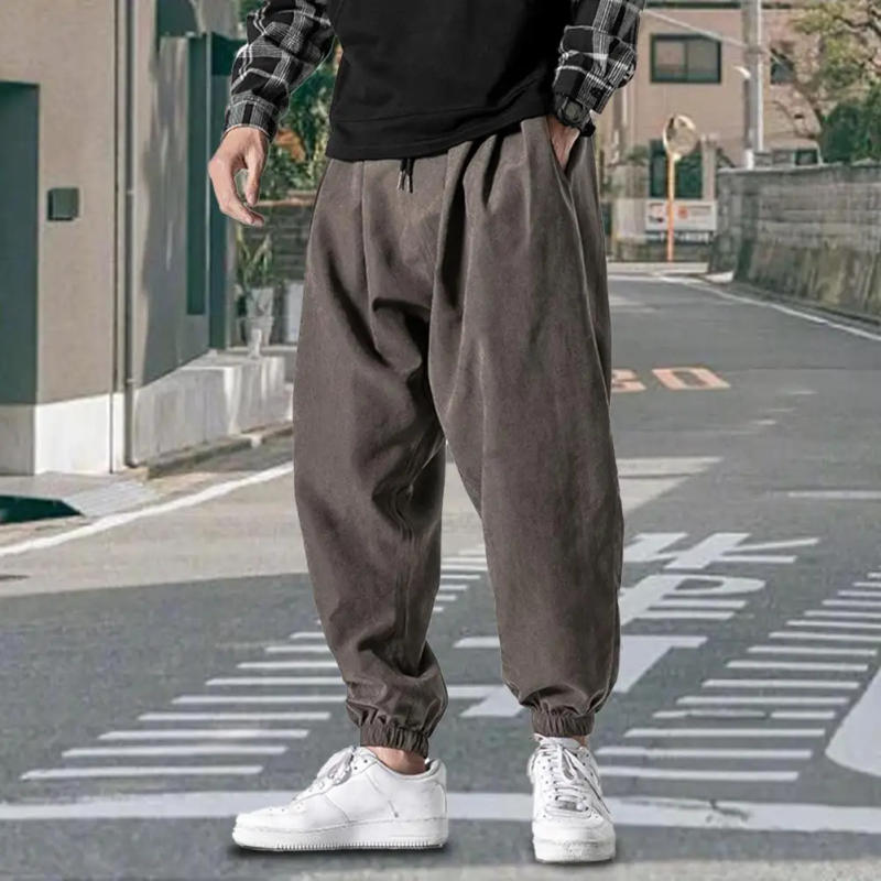 Description Picture 6 of itemMen Harem Pants Solid Color Elastic Waist Joggers Pants Drawstring Drop-crotch Baggy Pants Casual Hip Hop Trousers Sweatpants