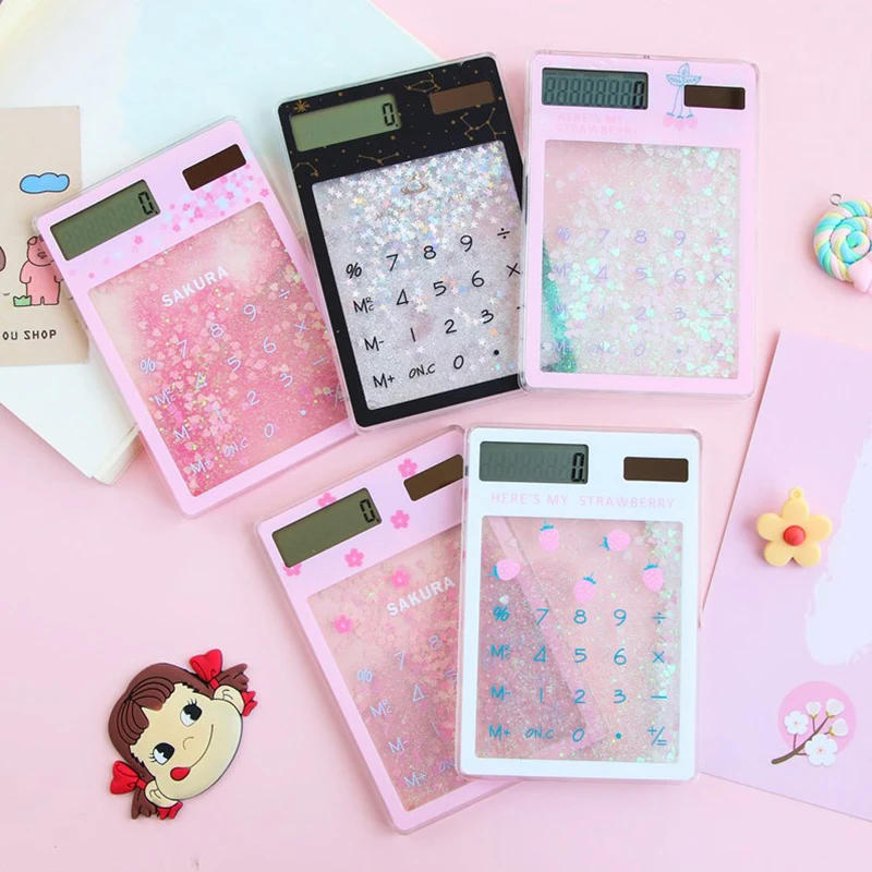 Description Picture 2 of itemCute Quicksand Calculator Transparent Calculator Solar Energy Calculator Student Portable Touch Mini Solar Calculator