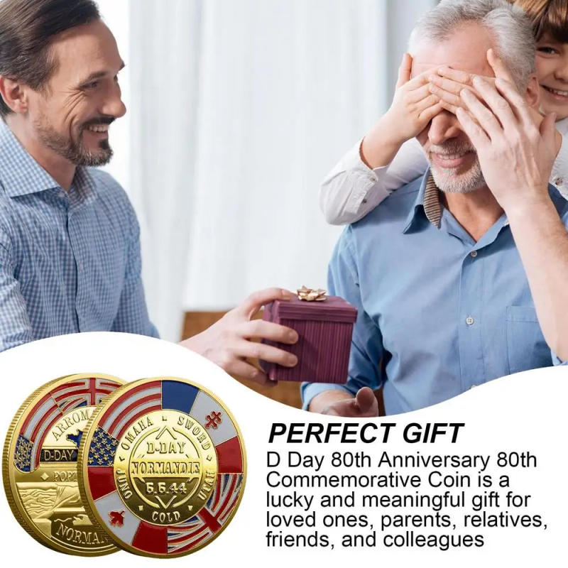 Description Picture 5 of itemD DAY 80th Anniversary Flag Banner Decorations Normandie UK Army Military Soldier Non-currency Anniversary Coin Decor