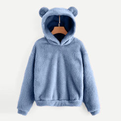 Fleece Warm Sweatshirts For Women Solid Cute Bear Ear Hoodies Long Sleeve Fleece Warm Sweatshirt Streetwear Fuzzy Hoodie