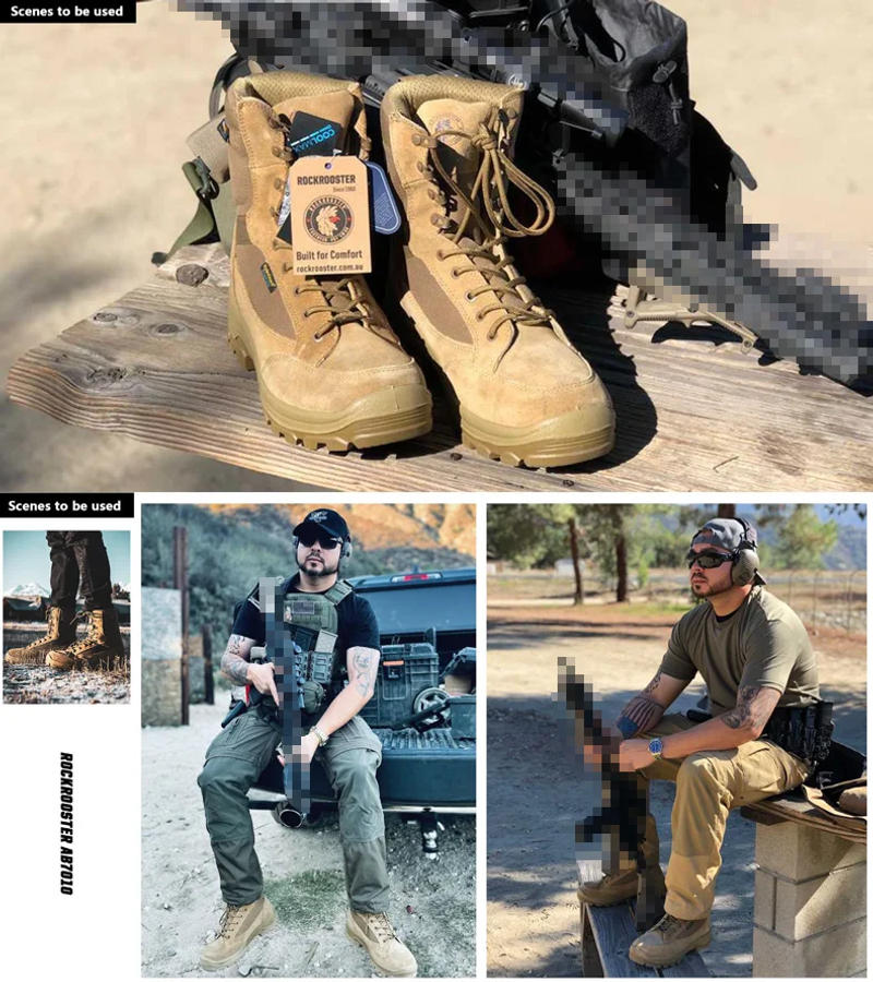 Description Picture 6 of itemROCKROOSTER cowhide Hiking Boots Tactical Desert Combat Boots Men waterproof hunting boots Male high top trekking Ankle Sneakers