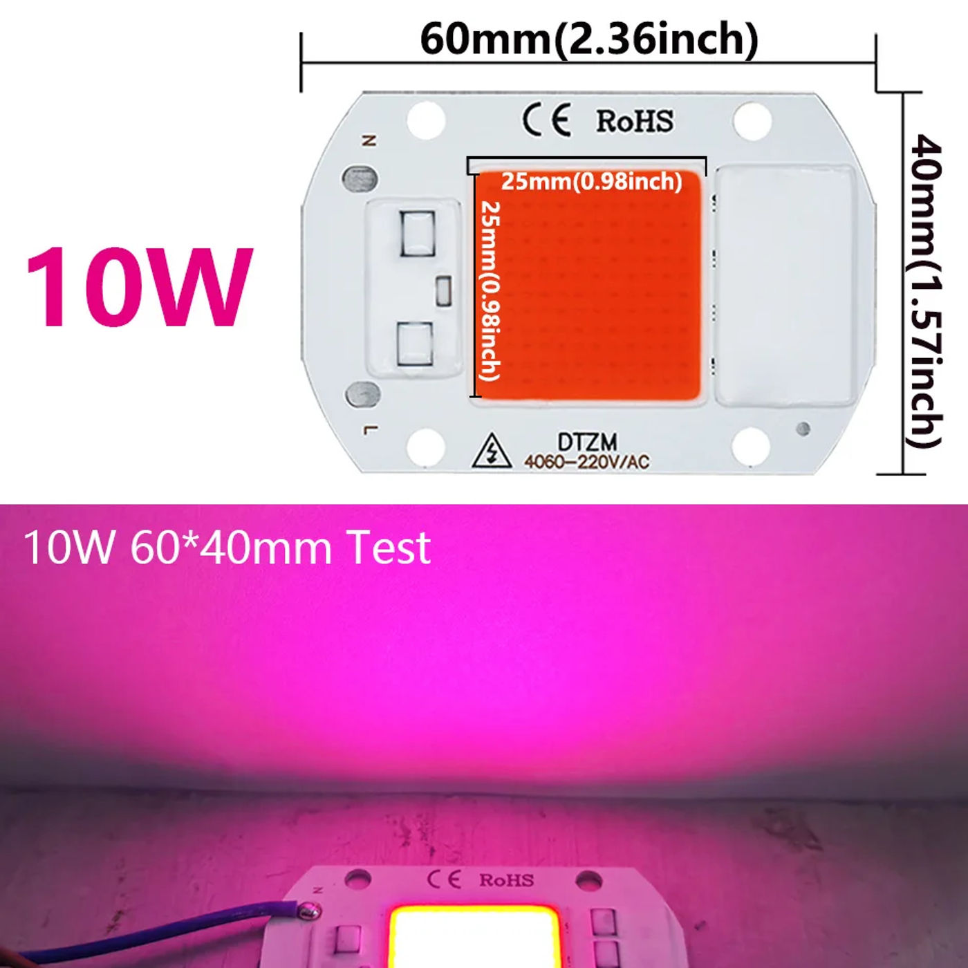 Description Picture 4 of itemLED Grow Light 5W 10W 20W 30W 50W Full Spectrum COB LED Chip 220V No need driver Phyto Lamp For Indoor Plant Light Seedling Lamp