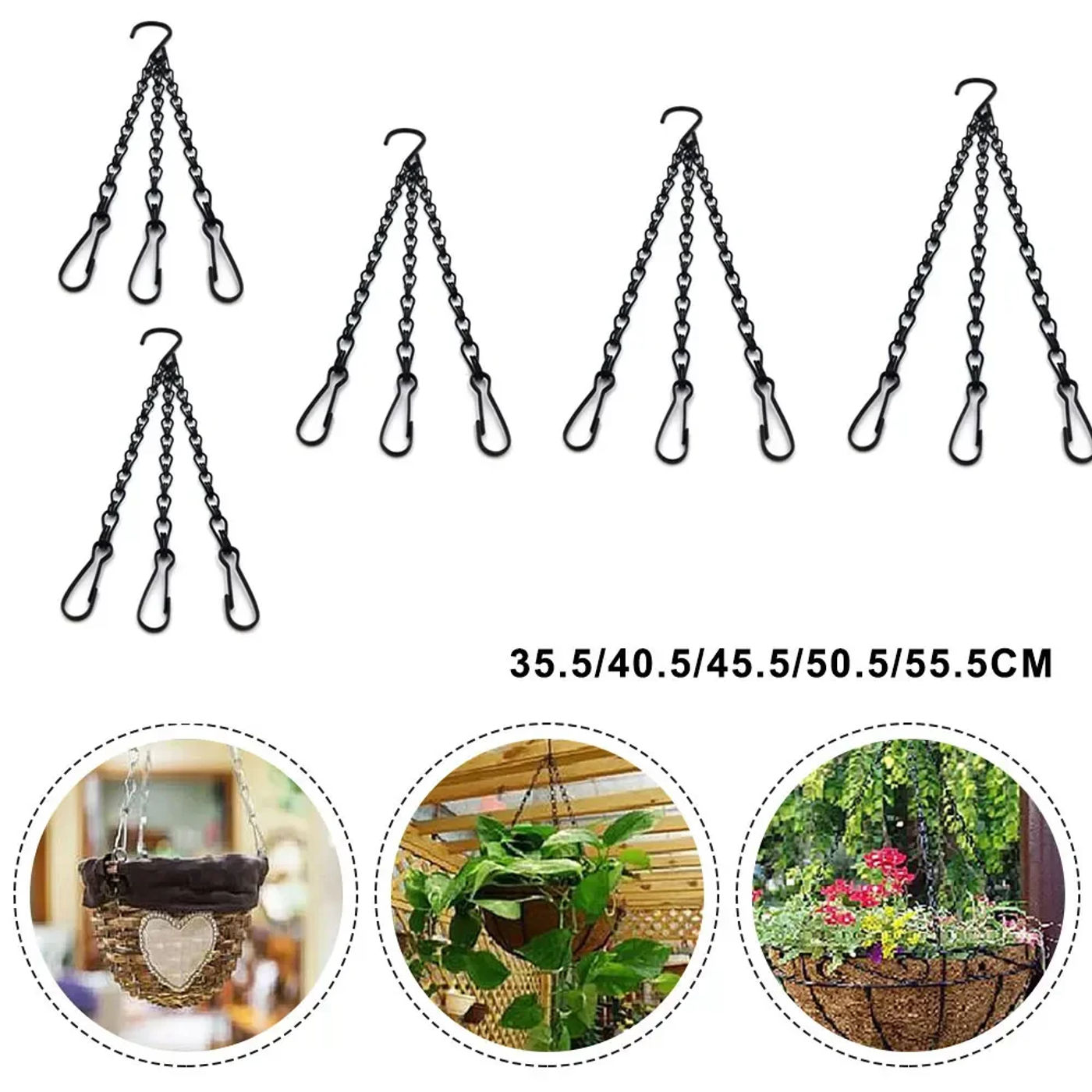 Description Picture 6 of item5 Size Rattan Hanging Basket Flower Pot Chain Hydroponic Plants Plant Grow Tools Garden Decorations With 3 Hooks