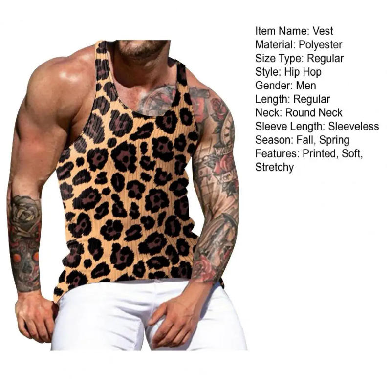 Description Picture 4 of itemAthletic Leisurewear Colorful Tie-dye Leopard Print Men's Summer Vest Slim Fit O Neck Tank Top for Gym Fitness Soft Stretchy