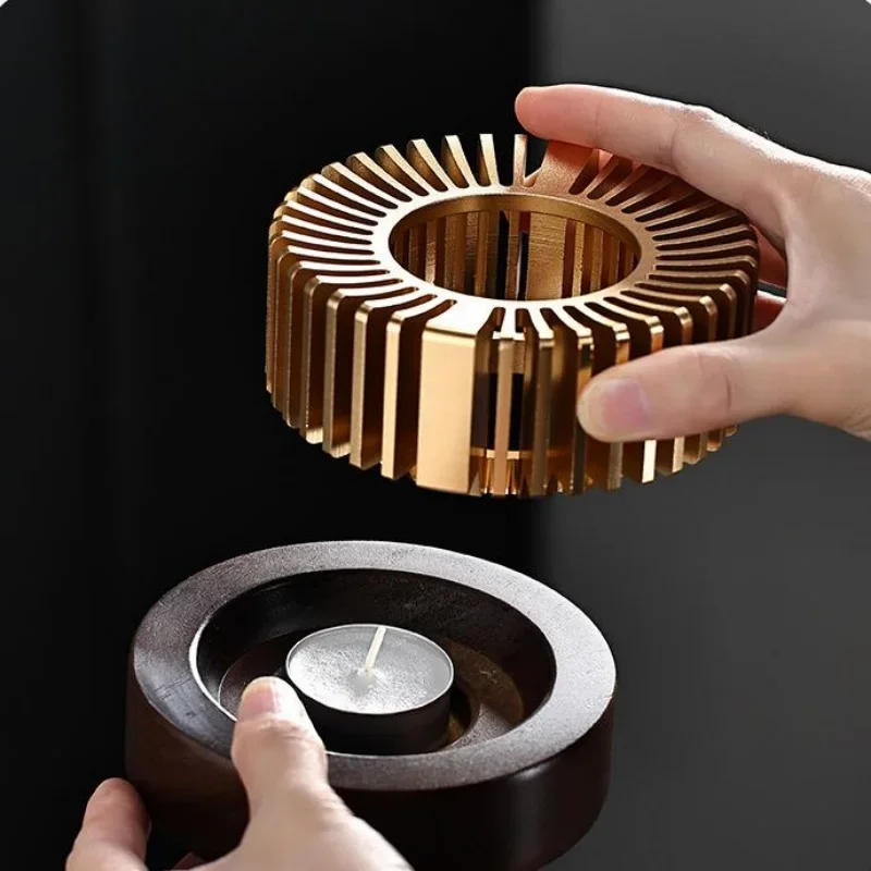 Description Picture 5 of itemNew Multifunction Candle Heater Teapot Warmer Aluminum Alloy Coffee Stove Wooden Teapot Trivets Round Base Teaware Accessories