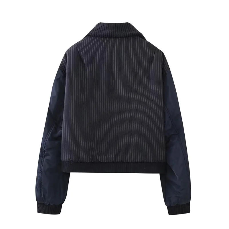 Description Picture 4 of itemTRAF Women 2024 autumn and winter new fashion zipper long sleeve bomber jacket stitching coat Outerwear Mujer