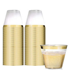 25pcs/lot 9oz Golden Hot Stamping Wedding Party Plastic Cup Prom Party Tableware Decor Disposable Gold Plastic Cup for Birthday
