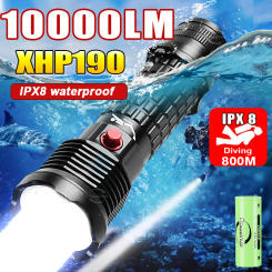 10000LM XHP190 Professional Diving Flashlight 26650 Rechargeable Diving Torch Underwater Lantern IPX8 Waterproof Flashlights