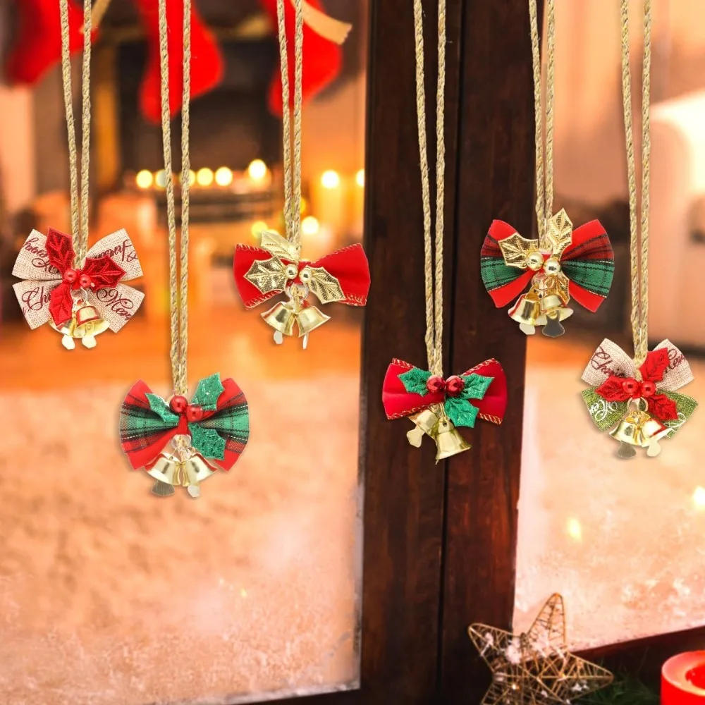 Description Picture 6 of item10Pcs Christmas Small Bows with Bells Miniature Ornaments Gift Decorations Crafts Garland Hanging Decor Treat Bags Gift Wrapping
